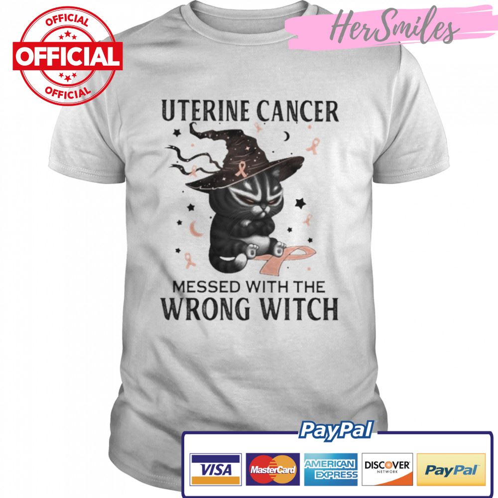 Black Cat Uterine Cancer messed with the wrong Witch halloween shirt