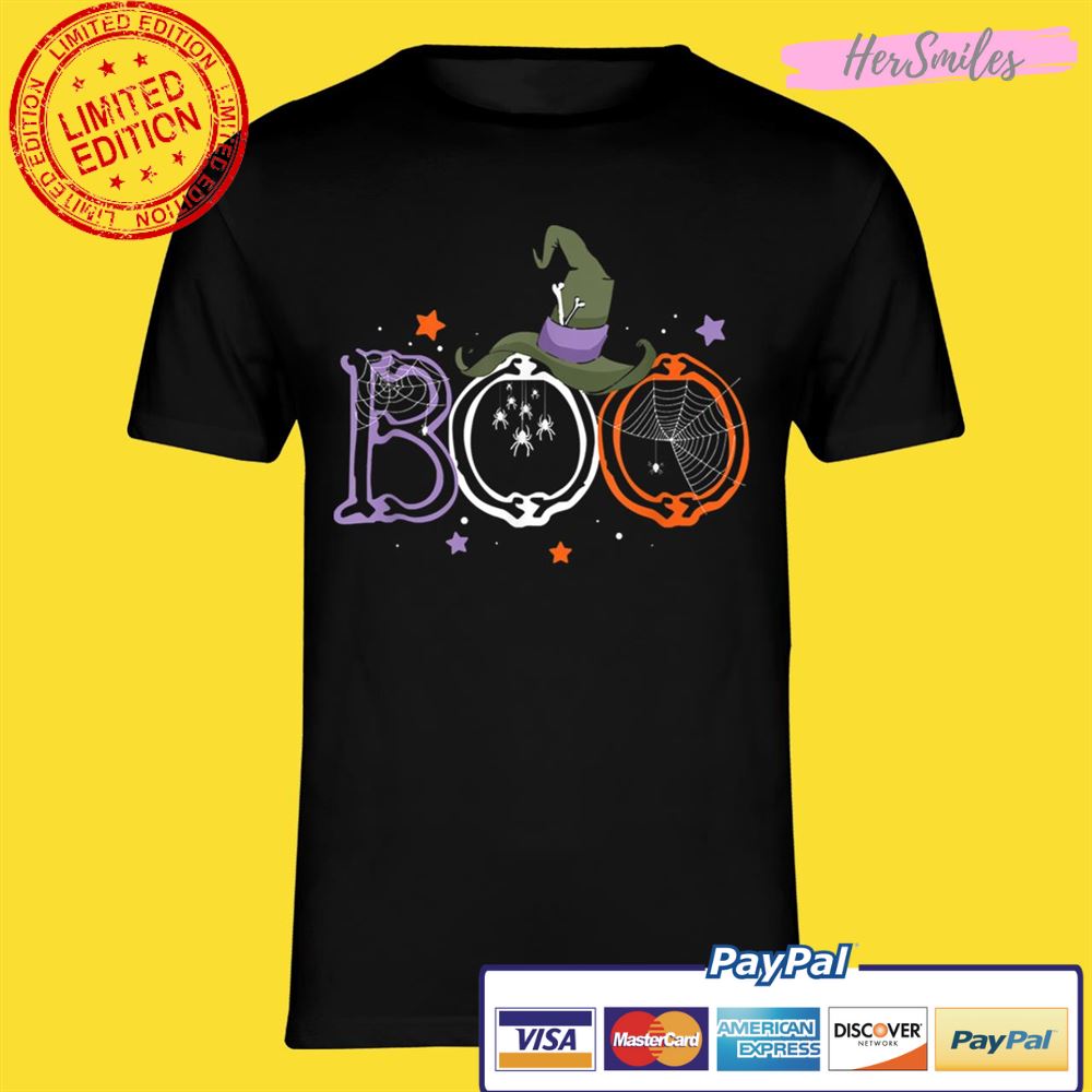 Boo Halloween With Spiders And Witch Hat Funny Halloween Gag Shirt