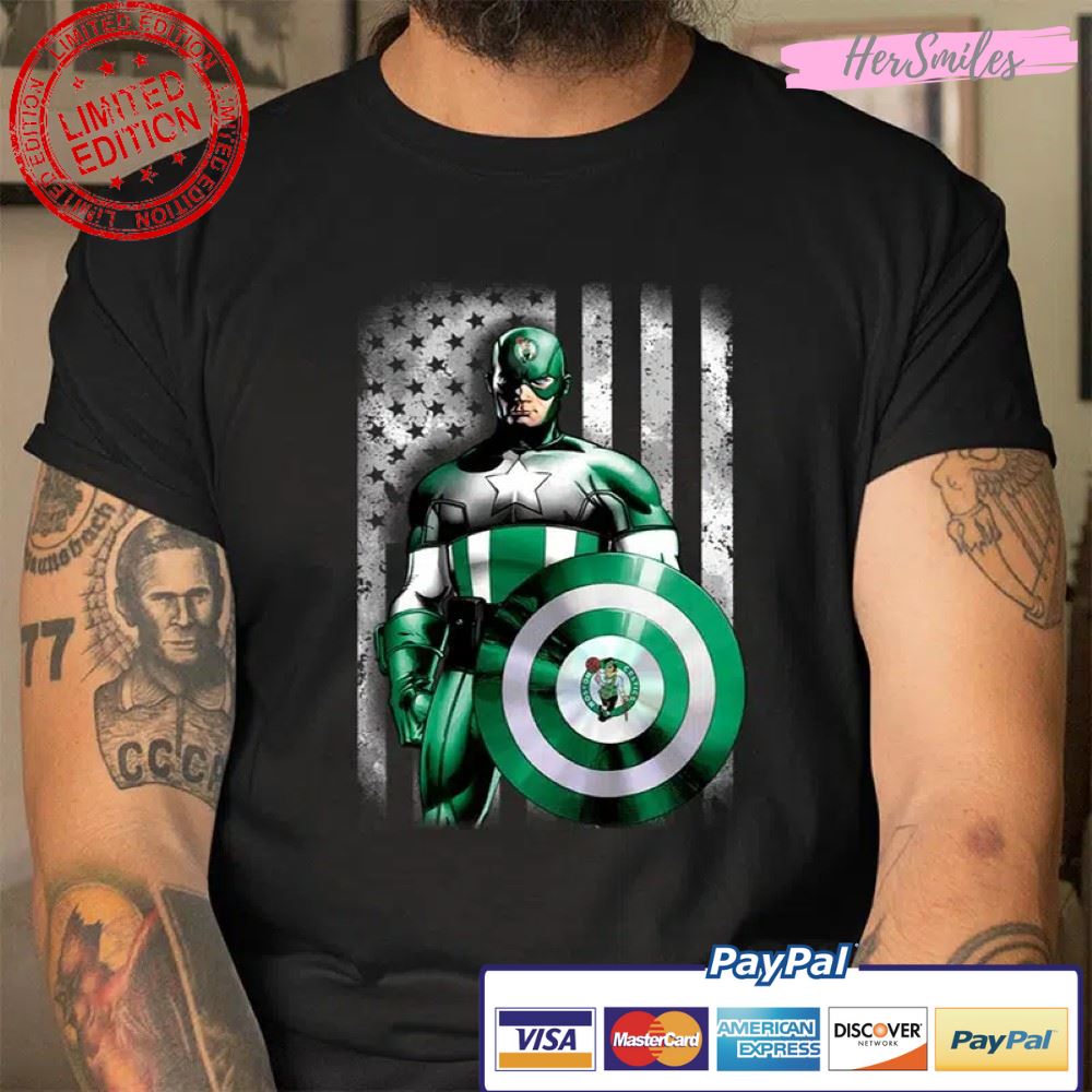 Boston Celtics Captain America Marvel Avengers American Flag T Shirt