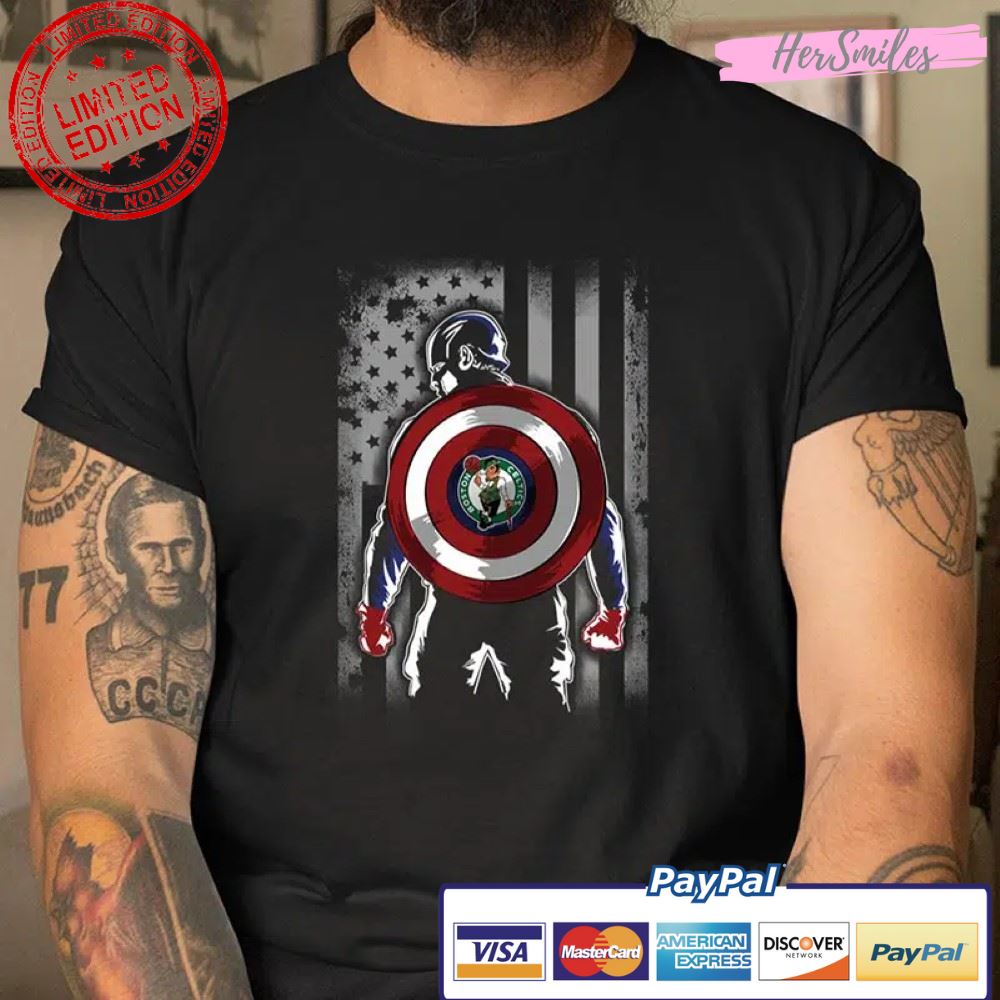 Boston Celtics Captain America Marvel Avengers Flag T Shirt