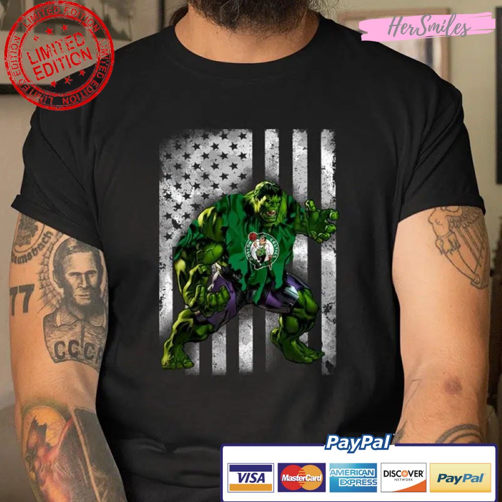 Boston Celtics Hulk Marvel Avengers American Flag Shirt