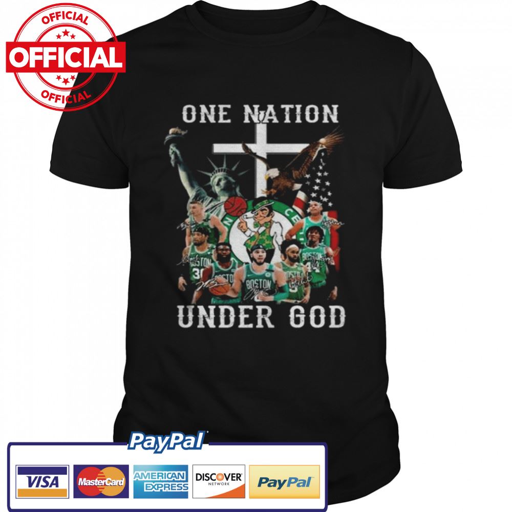 Boston Celtics one nation under god American flag signatures shirt