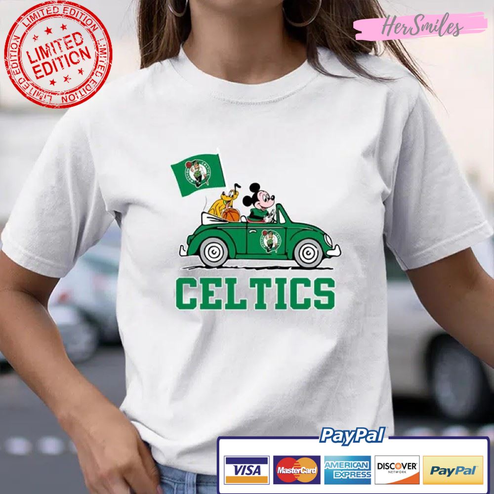 Boston Celtics Pluto Mickey Driving Disney T Shirt
