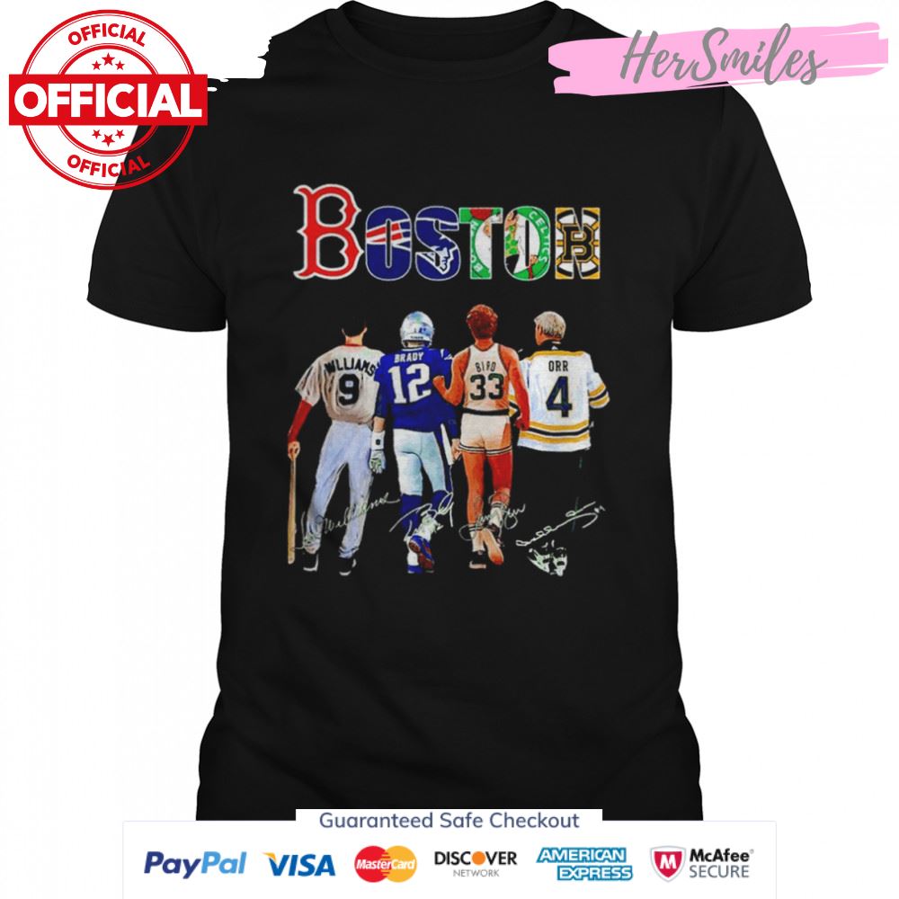 Boston Ted Williams Tom Brady Larry Bird Bobby Orr signatures shirt