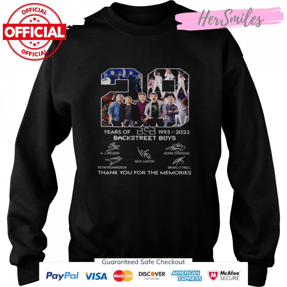 Bsb Backstreet Boys 29 Years Of 1993-2022 Thank You For The Memories Signatures Shirt Bsb Backstreet Boys 29 Years Of 1993-2022 Thank You For The Memories Signatures Shirt