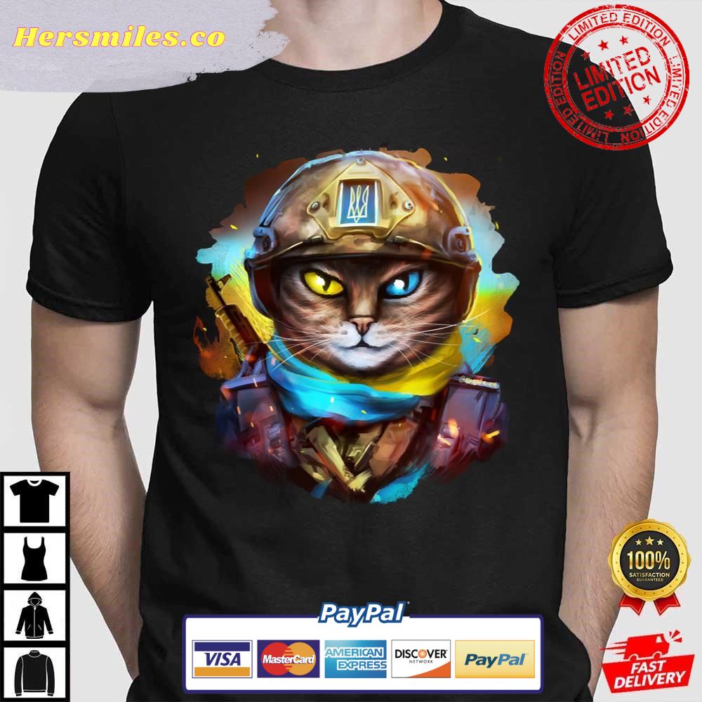 Cat Ukrainian Soldier Support Ukraine T-Shirt