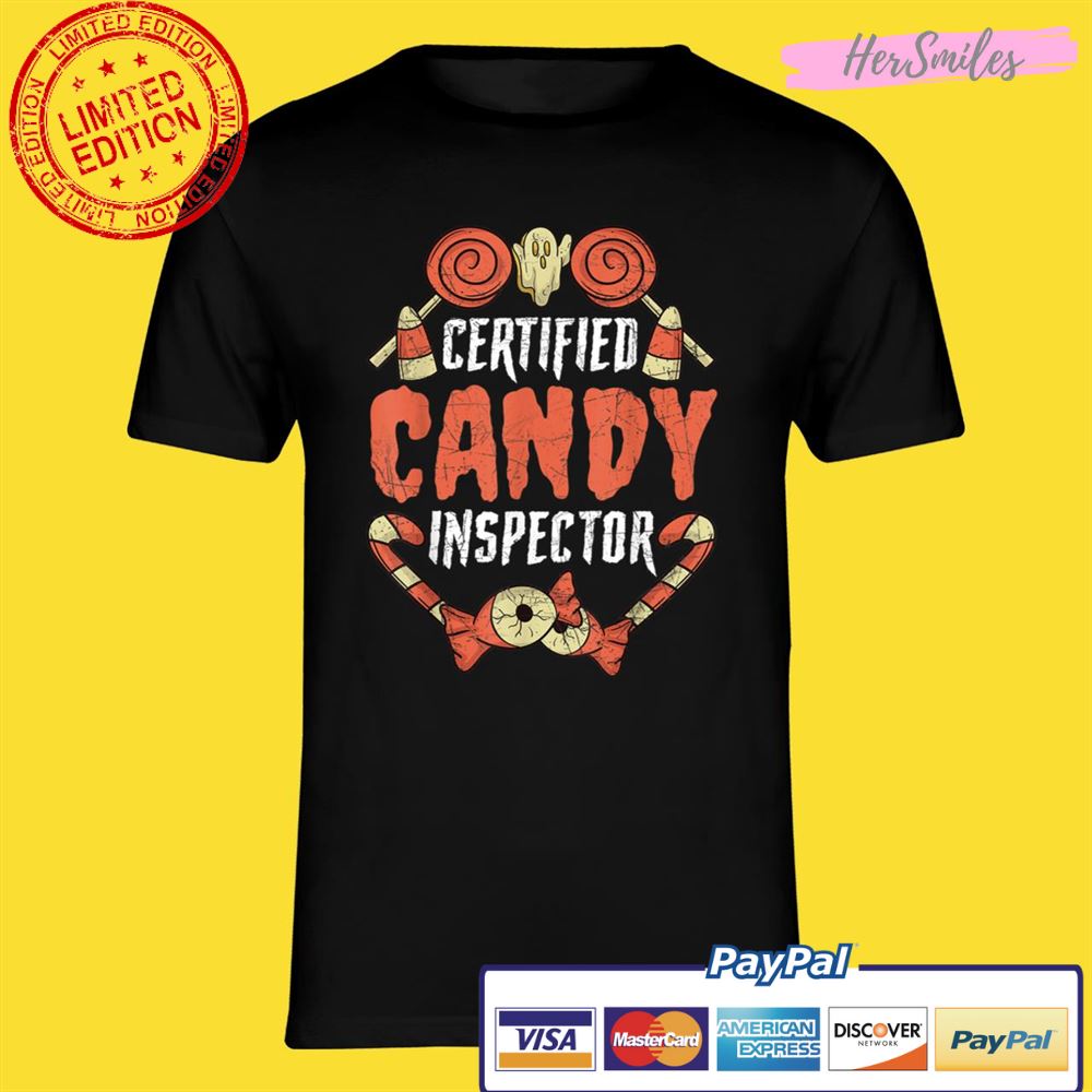 Certified Candy Inspector Funny Halloween Classic Quote Black Shirt