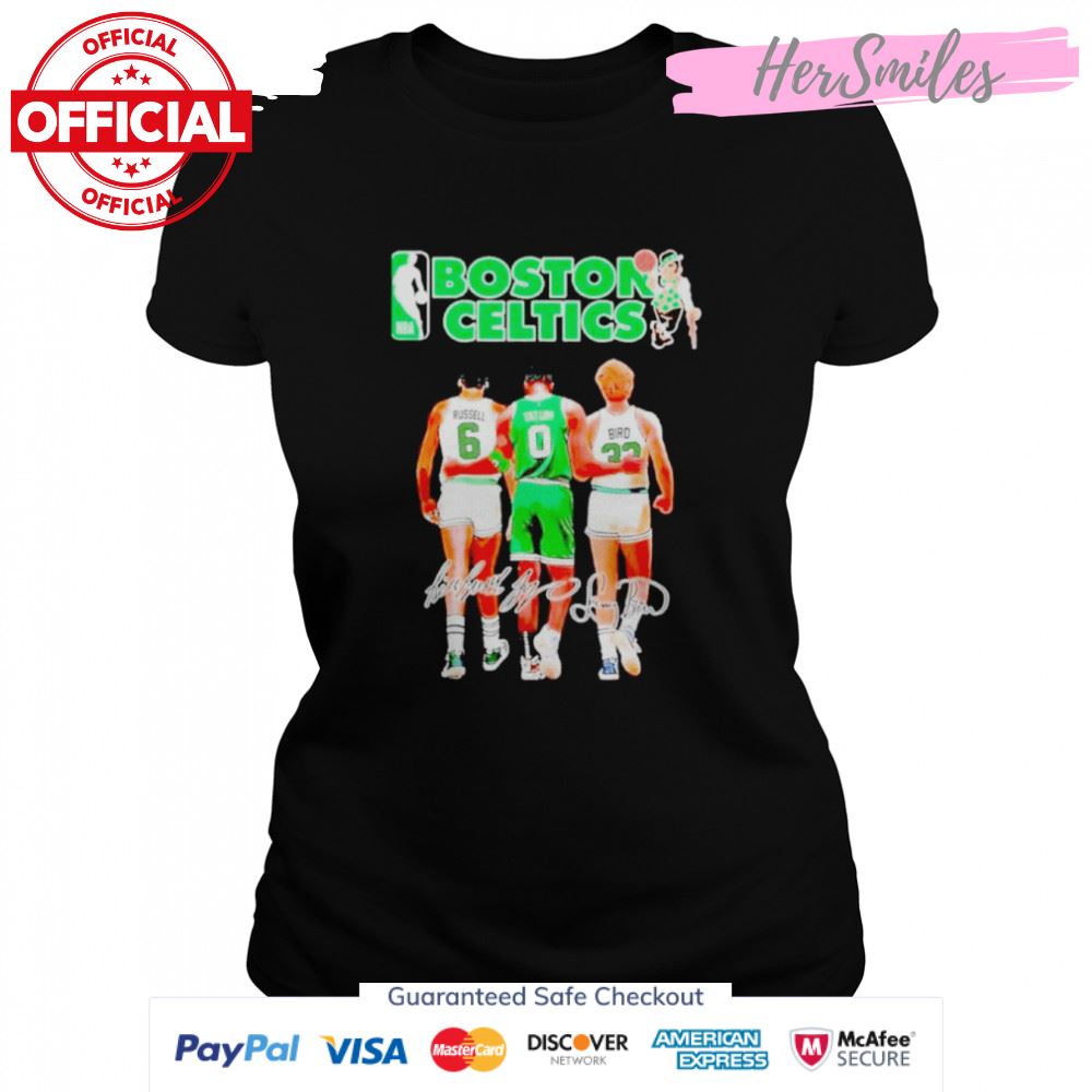 Champion Boston Celtics Bill Russell Jayson Tatum And Larry Bird Signatures Shirt