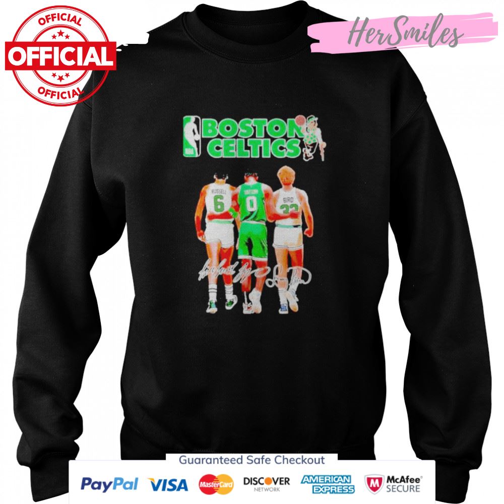 Champion Boston Celtics Bill Russell Jayson Tatum And Larry Bird Signatures Shirt Champion Boston Celtics Bill Russell Jayson Tatum And Larry Bird Signatures Shirt