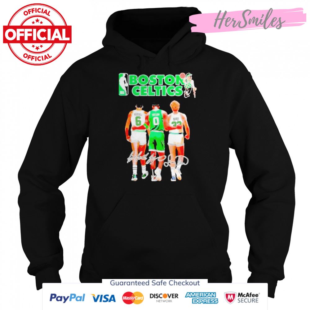 Champion Boston Celtics Bill Russell Jayson Tatum And Larry Bird Signatures Shirt Champion Boston Celtics Bill Russell Jayson Tatum And Larry Bird Signatures Shirt