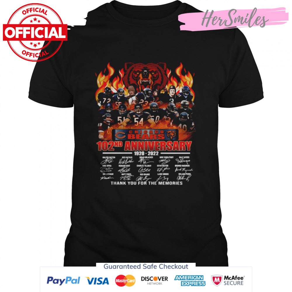 Chicago Bears 102nd Anniversary 1920-2022 Signature Thank You For The Memories Shirt