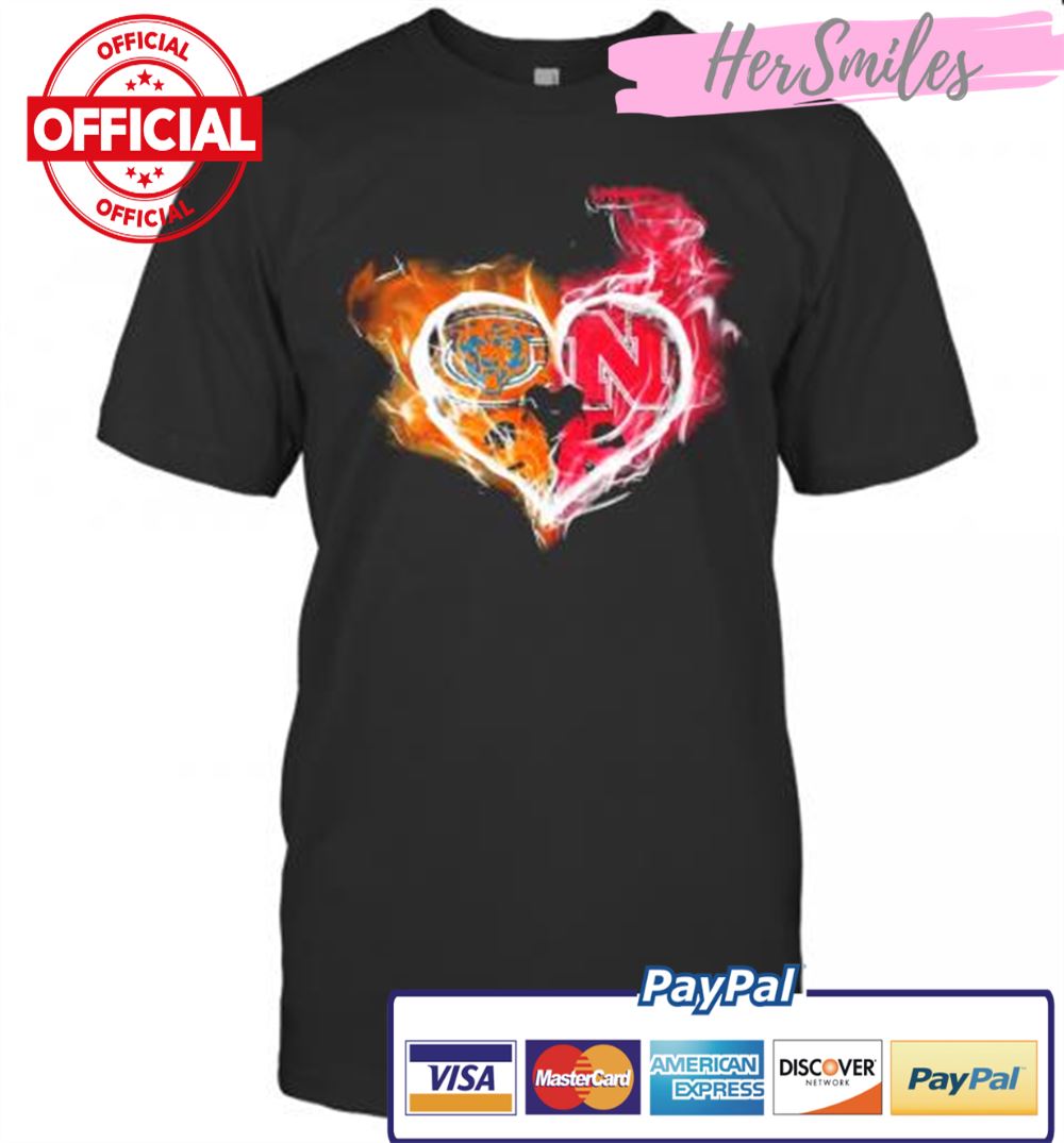 Chicago Bears And Nebraska Cornhuskers Heart Fire T-Shirt