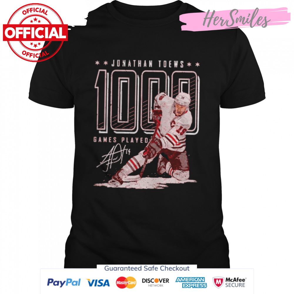 Chicago Blackhawks Jonathan Toews 1000 games played signature shirt Chicago Blackhawks Jonathan Toews 1000 games played signature shirt