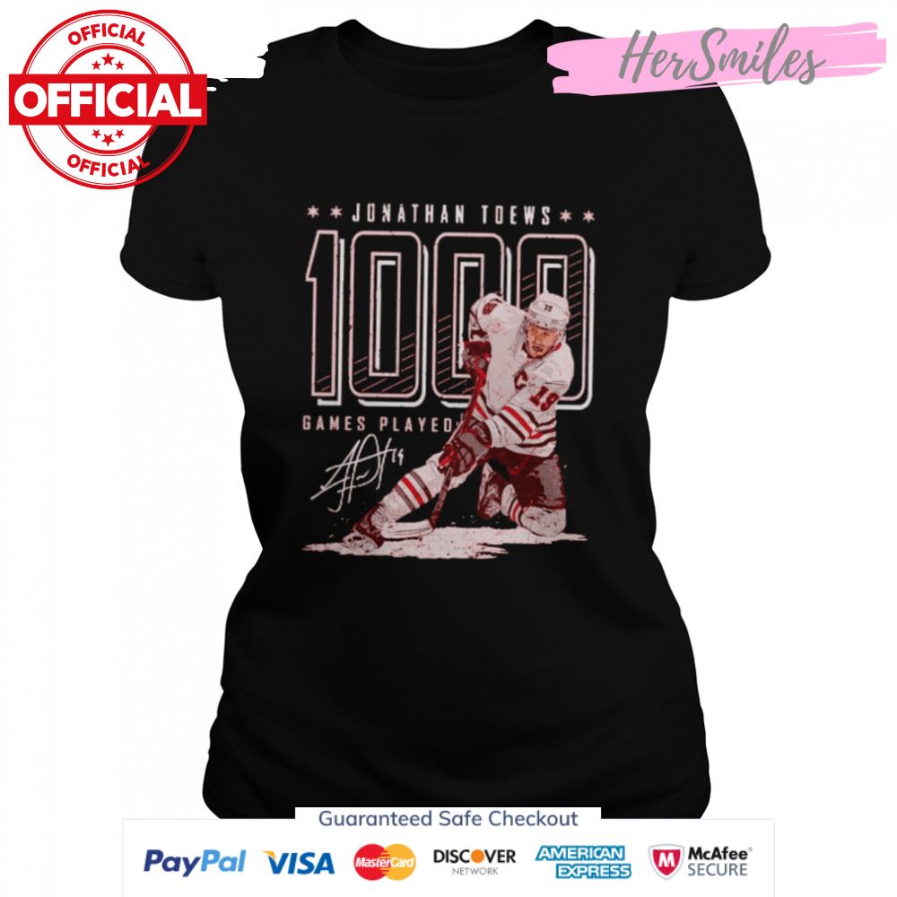 Chicago Blackhawks Jonathan Toews 1000 games played signature shirt Chicago Blackhawks Jonathan Toews 1000 games played signature shirt