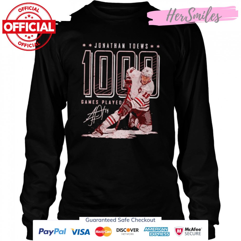 Chicago Blackhawks Jonathan Toews 1000 games played signature shirt Chicago Blackhawks Jonathan Toews 1000 games played signature shirt