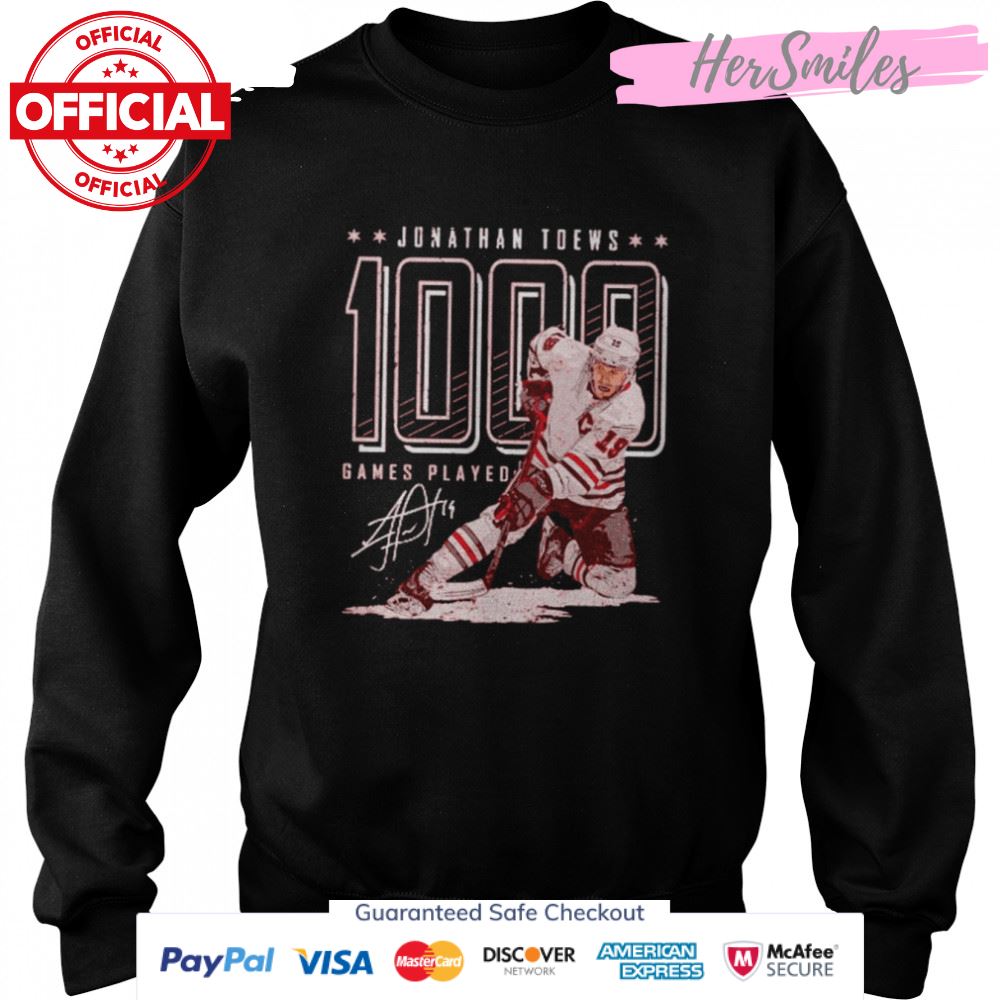Chicago Blackhawks Jonathan Toews 1000 games played signature shirt Chicago Blackhawks Jonathan Toews 1000 games played signature shirt
