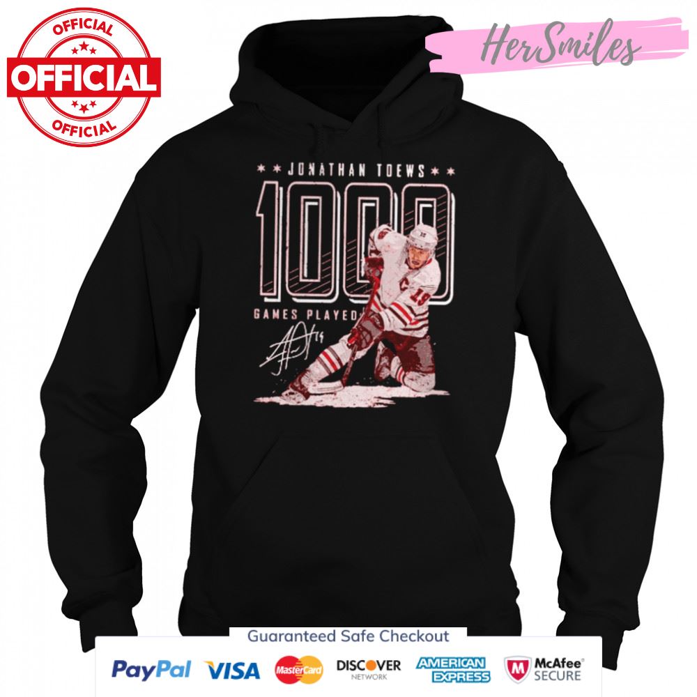 Chicago Blackhawks Jonathan Toews 1000 games played signature shirt Chicago Blackhawks Jonathan Toews 1000 games played signature shirt