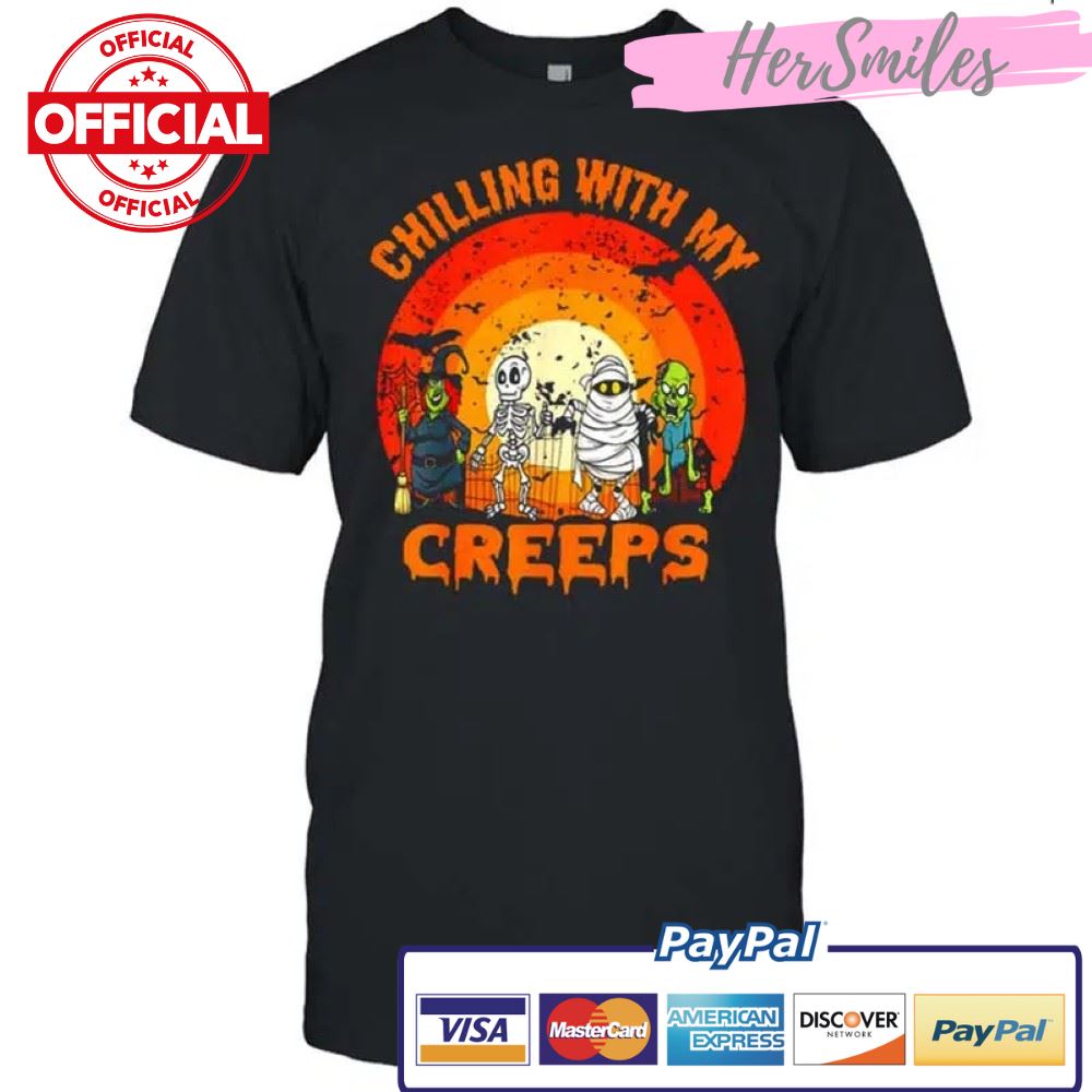Chillin With My Creeps Halloween Humorous Sunset T-shirt