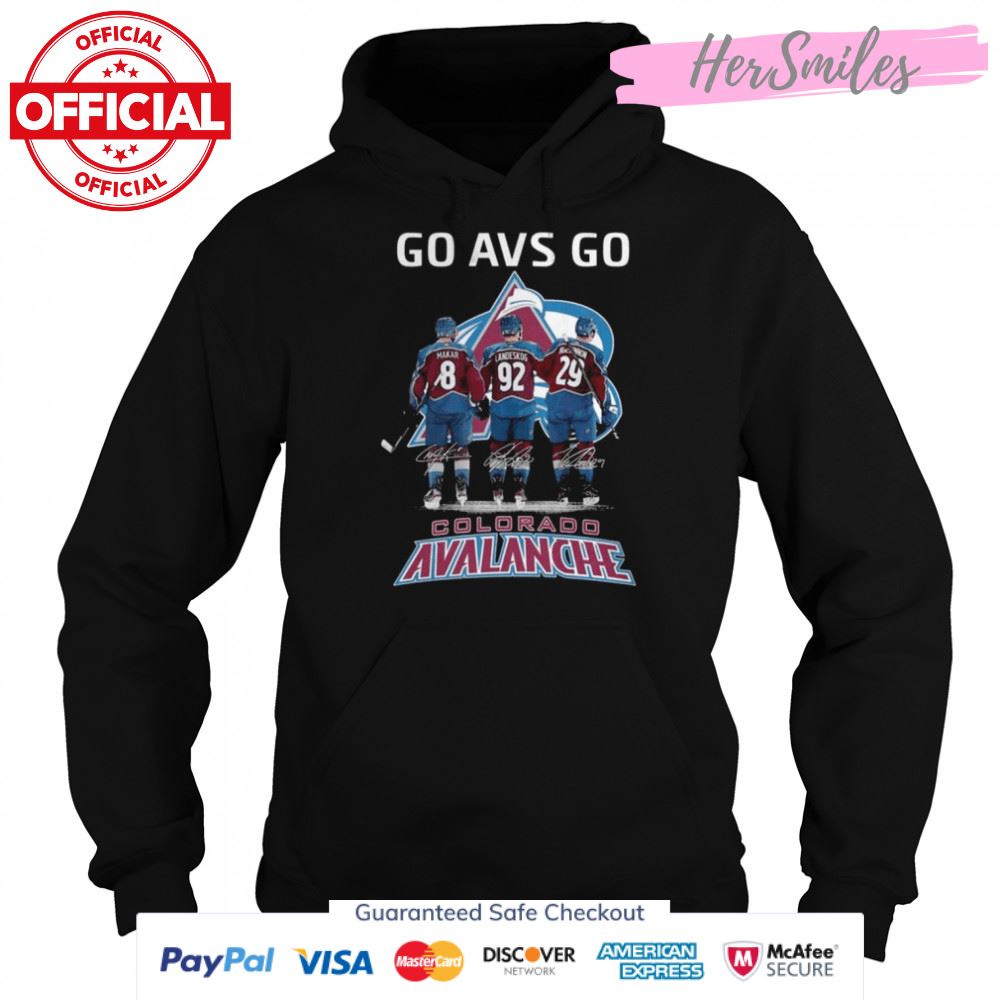 Colorado Avalanche Go AVS Go Cale Makar and Gabriel Landeskog and Nathan MacKinnon Signatures Shirt Colorado Avalanche Go AVS Go Cale Makar and Gabriel Landeskog and Nathan MacKinnon Signatures Shirt