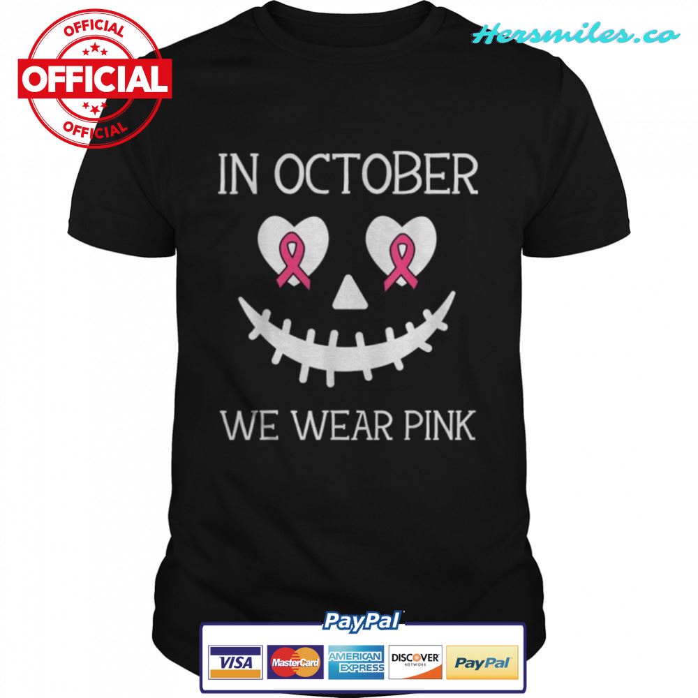 Creepy Pumpkin In October We Wear Pink Cancer Halloween Kids T-Shirt