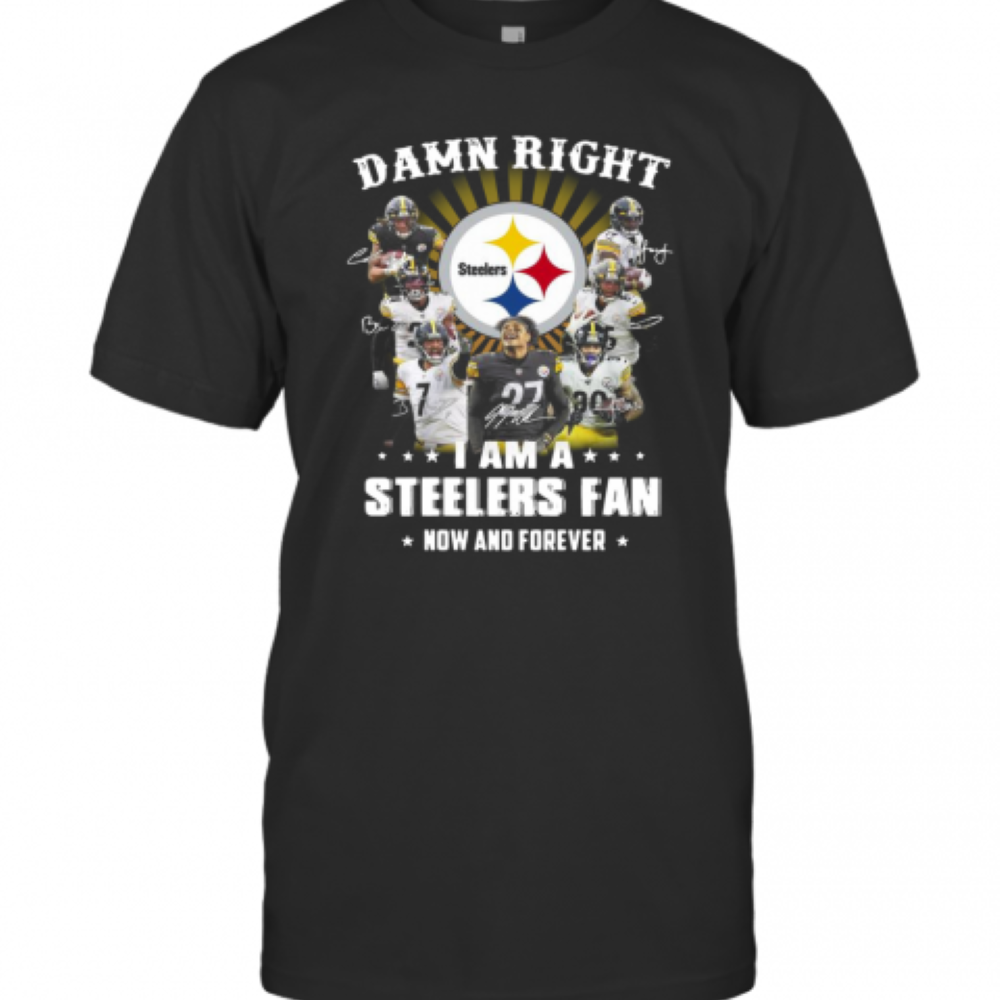 Damn Right I Am A Pittsburgh Steelers Fan Now And Forever Signatures T-Shirt