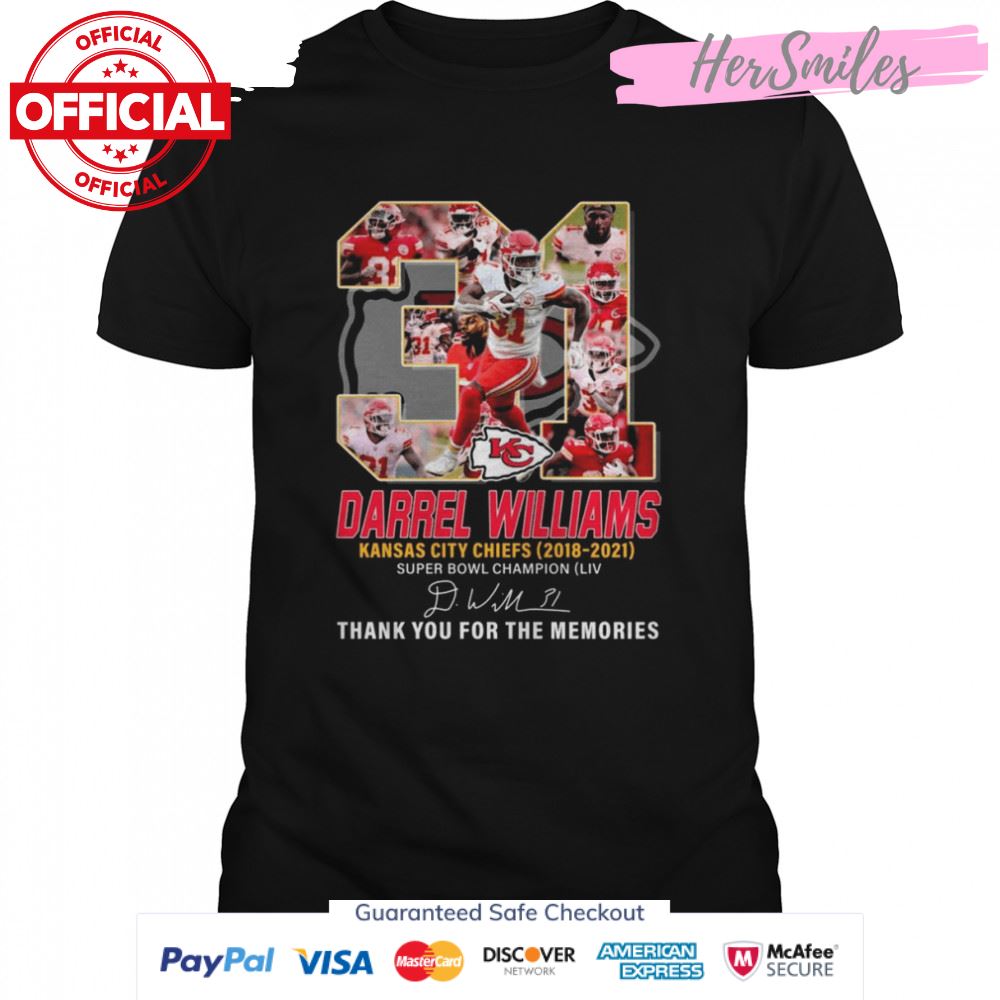 Darrel Williams Kansas City Chiefs 2018-2021 Super Bowl Champions Signatures Thank You For The Memories Shirt