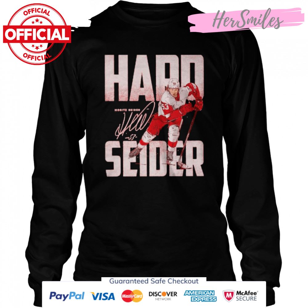 Detroit Red Wings Moritz Seider hard seider bold signature shirt Detroit Red Wings Moritz Seider hard seider bold signature shirt