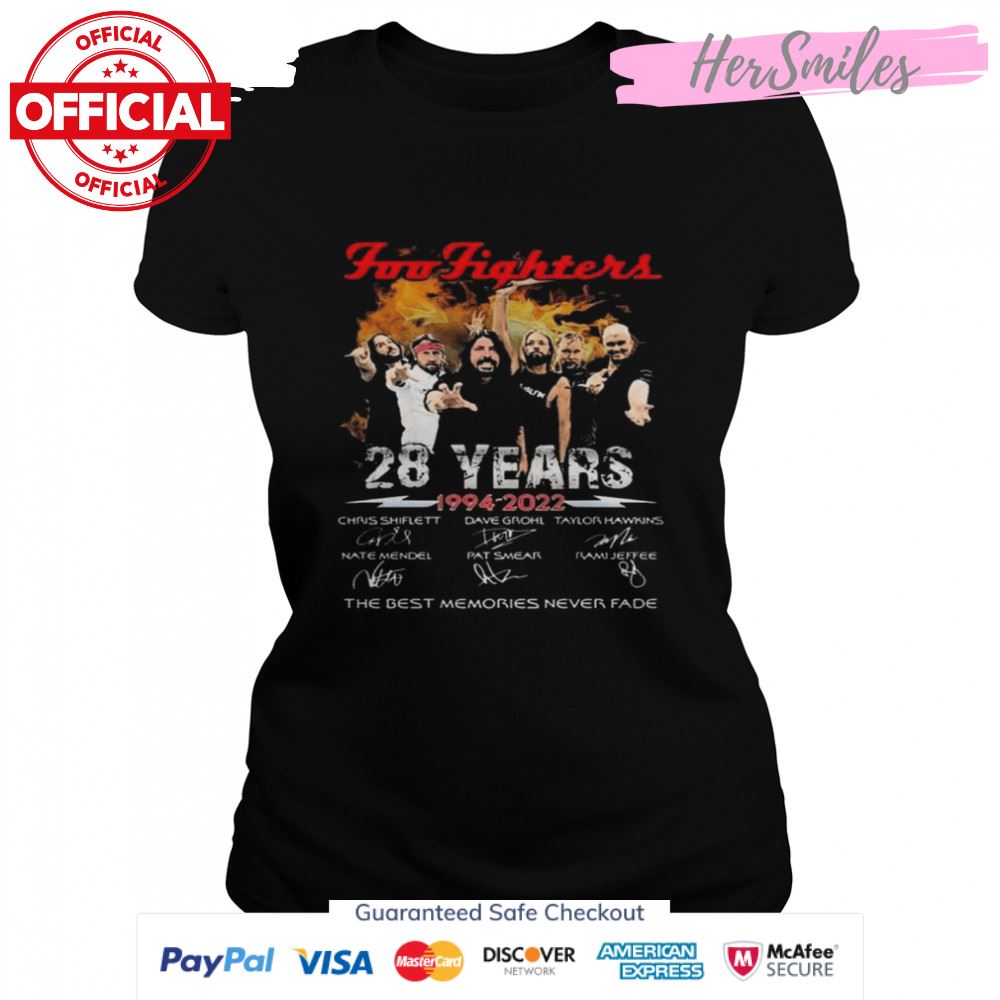 Foo Fighters 28 Years 1994 2022 Signatures Thank You For The Memories Rip Taylor Hawkins T-Shirt