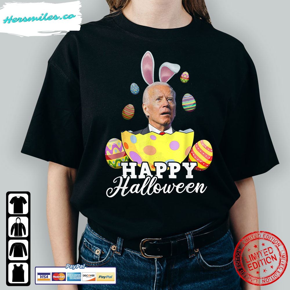 Funny Joe Biden Happy Halloween Easter Egg Bunny Confused Easter Biden Bunny Shirt T-Shirt