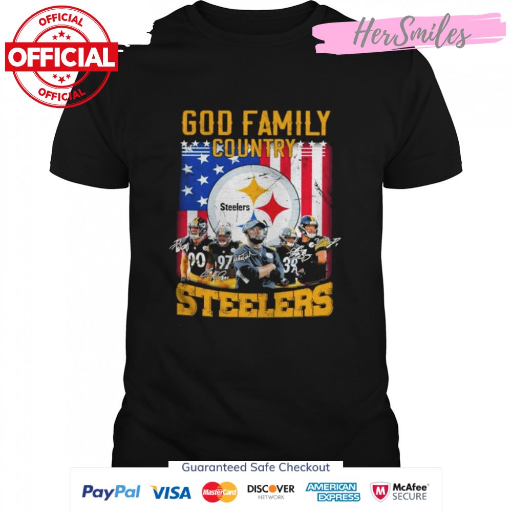 God Family Country Pittsburgh Steelers Football Signatures American Flag Shirt