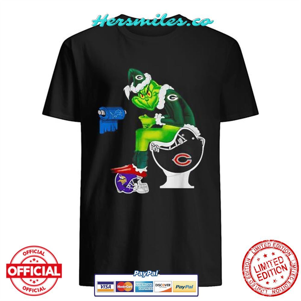 Green Bay Packers Grinch Toilet Minnesota Vikings Miami Dolphins Patroits Graphic T-Shirt
