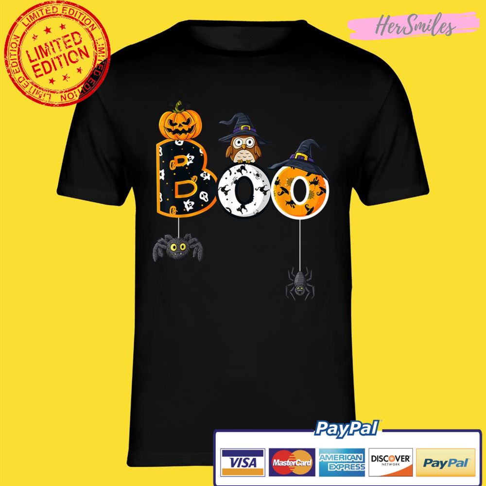Halloween Boo Owl With Witch Hat Spiders Boys Girls Kids Shirt
