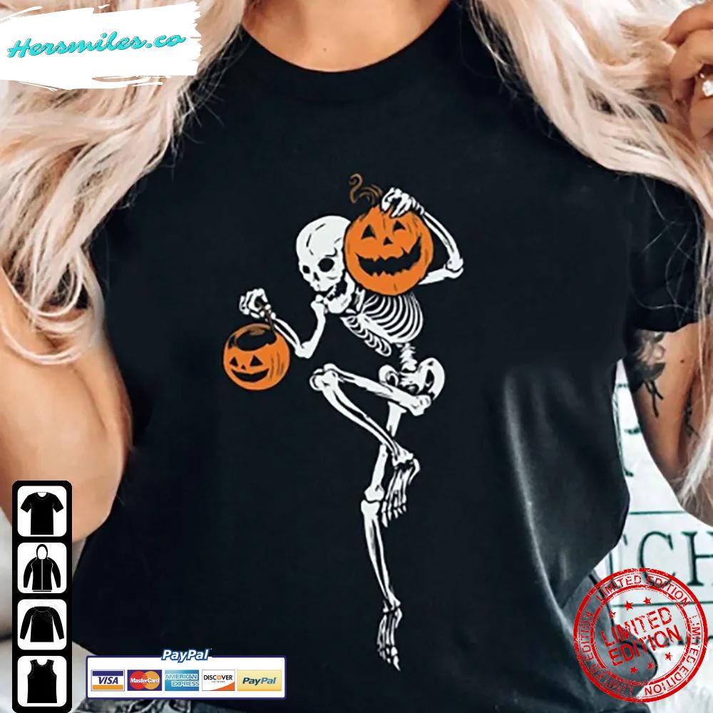 Halloween Skeleton Pumpkin Shirt Fall Swoosh Skeleton T-Shirt