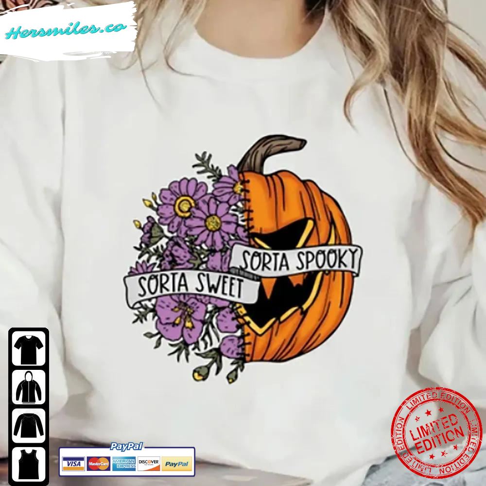 Halloween Sorta Sweet Sorta Spooky Shirt Floral Scary Pumpkin Face Sweatshirt T-Shirt
