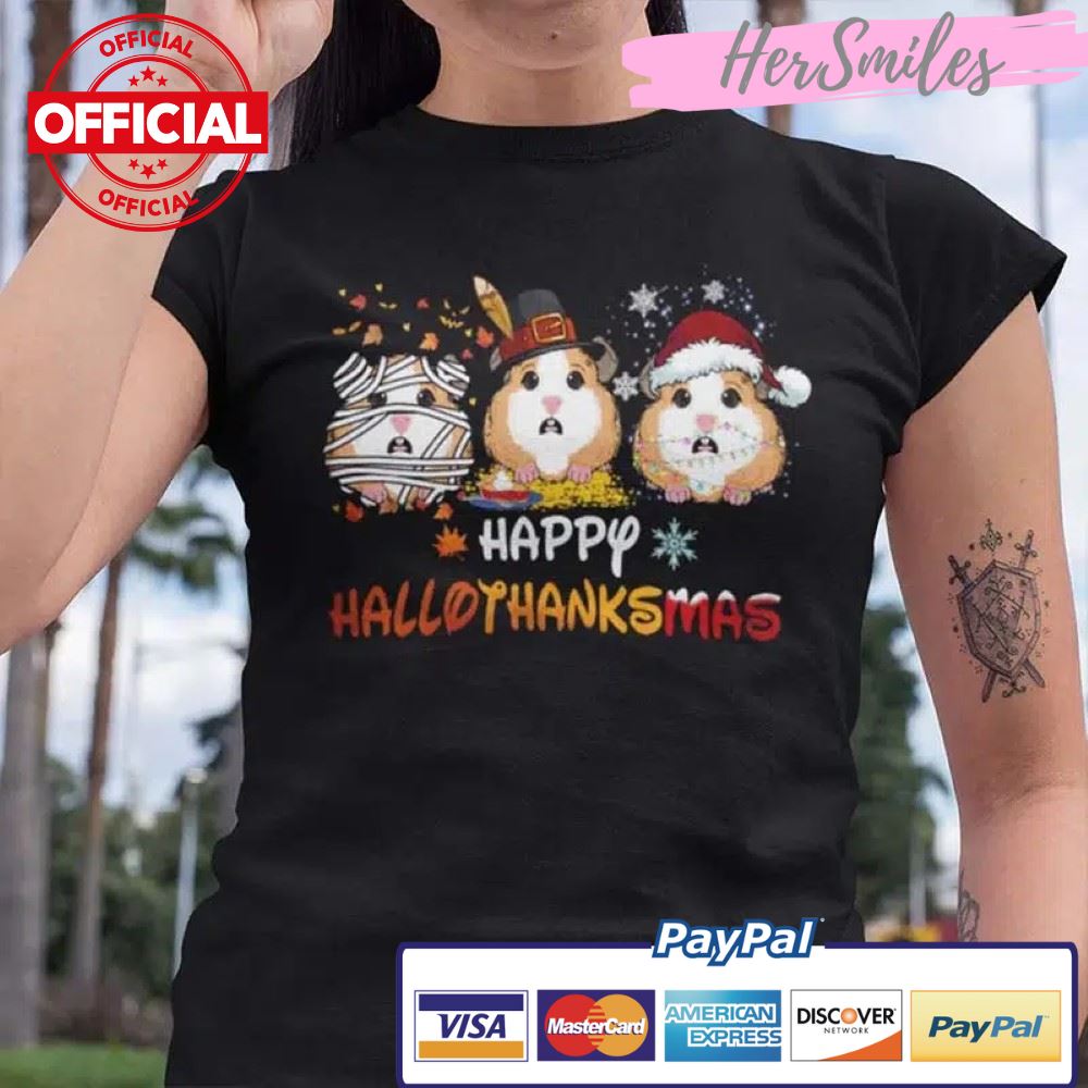 Happy Hallothanksmas Hamster Shirt Happy Halloween Thanksgiving Christmas