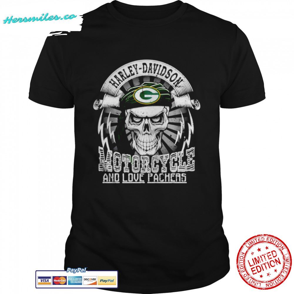 Harley Davidson Motorcycle and love Green Bay Packers Graphic T-Shirt