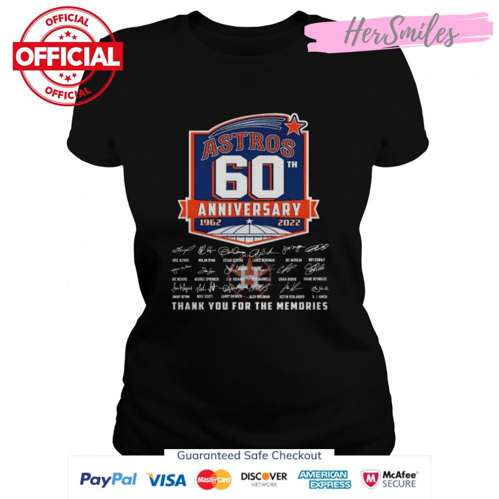 Houston Astros Logo 60th Anniversary 1962-2022 Signatures Thank You For The Memories Shirt