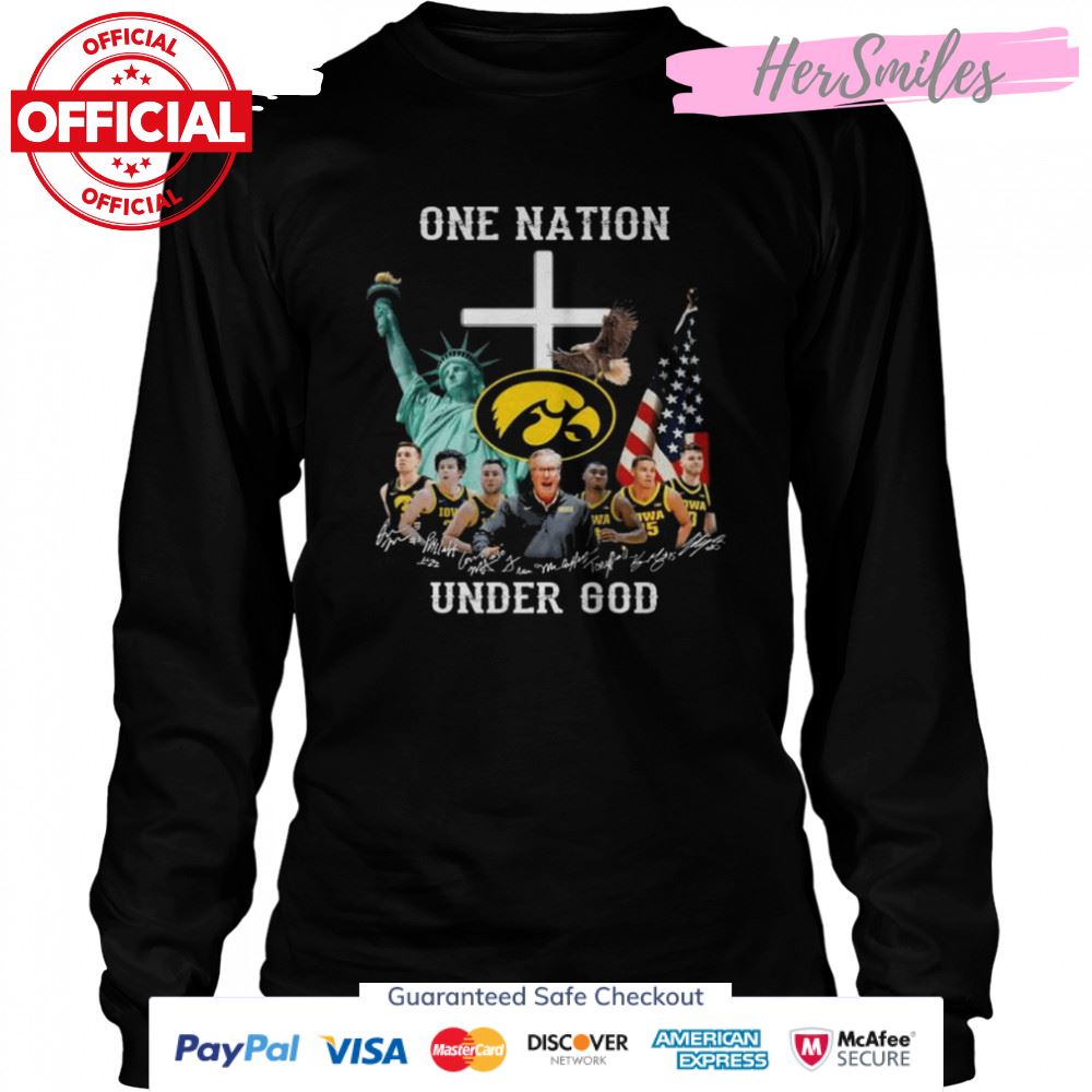 Iowa Hawkeyes football one nation under god American flag signatures shirt