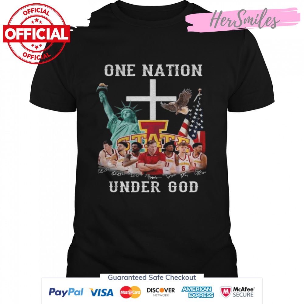 Iowa State Fan one nation under god American flag signatures shirt