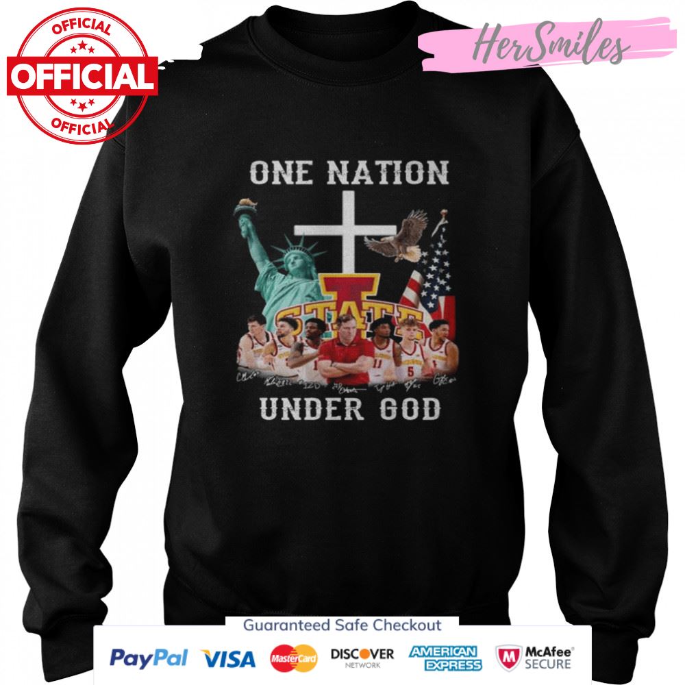 Iowa State Fan one nation under god American flag signatures shirt