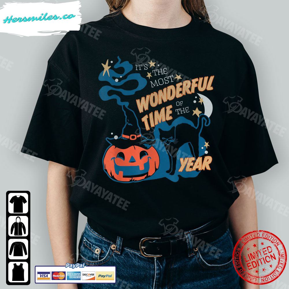 It’S The Most Wonderful Time Of The Year Shirt Halloween Black Cat Pumskin T-Shirt