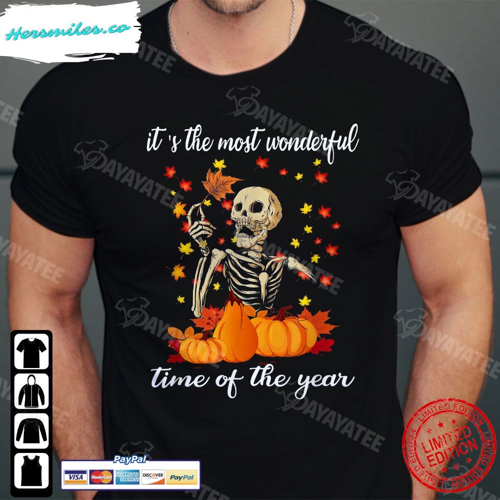 It’S The Most Wonderful Time Of The Year Shirt Skeleton Pumpkin Halloween T-Shirt