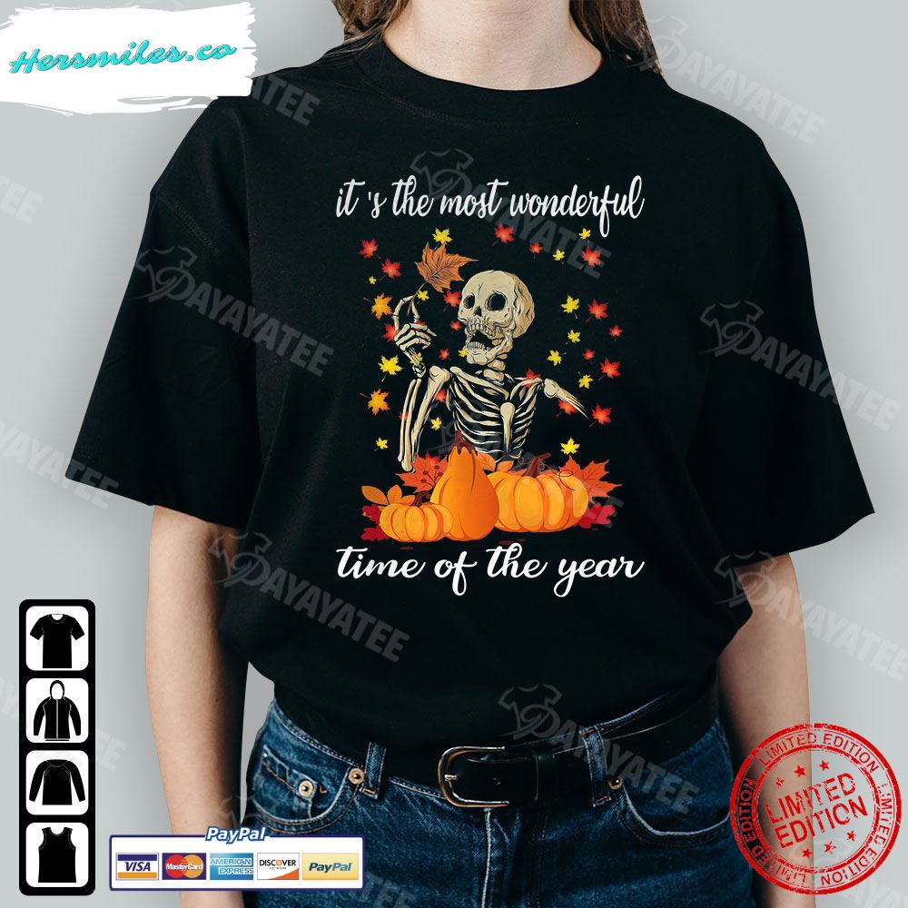 It’S The Most Wonderful Time Of The Year Shirt Skeleton Pumpkin Halloween T-Shirt
