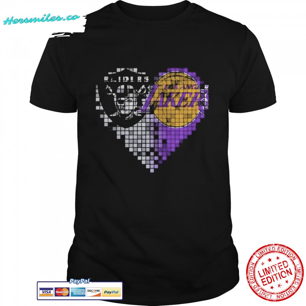 Las vegas Raiders and Los Angeles Lakers hearts shirt