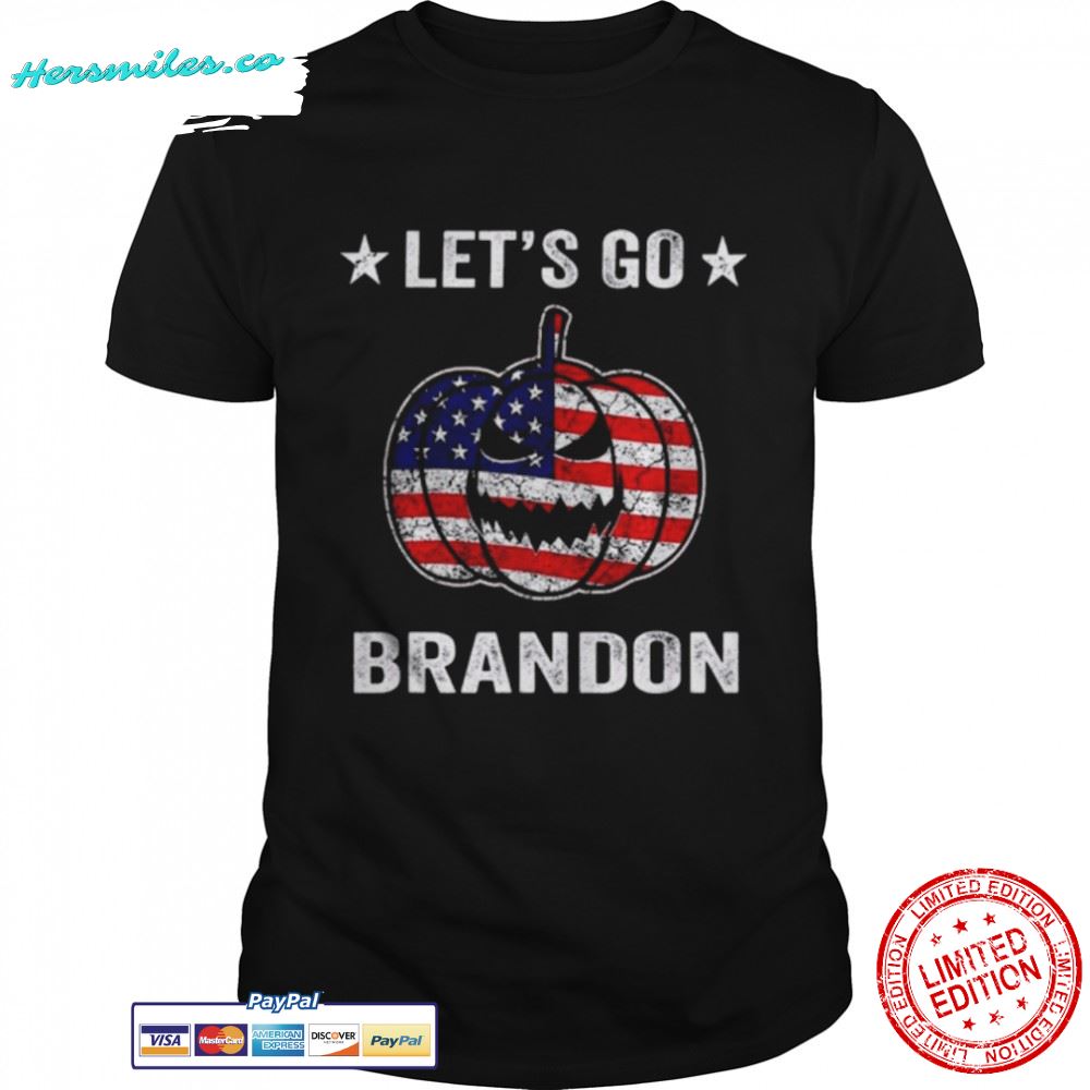 Let’s Go Brandon Impeach Biden Halloween Pumpkin USA Flag Tee Shirt