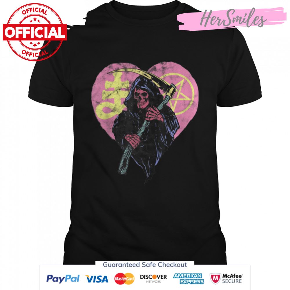 Love and Death Pastel Goth Grim Reaper Pentagram Halloween T-Shirt