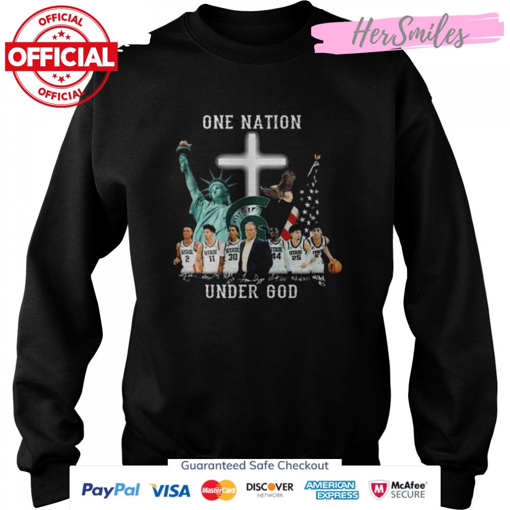 Michigan State One nation under god American flags signatures shirt