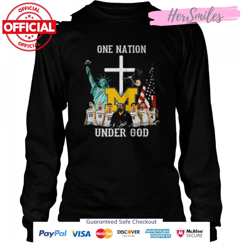 Michigan Wolverines football one nation under god signatures American flag shirt