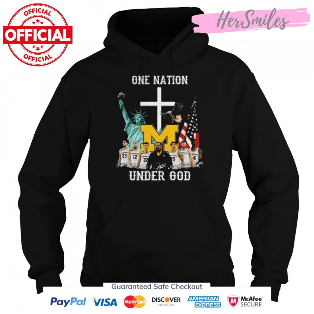 Michigan Wolverines football one nation under god signatures American flag shirt