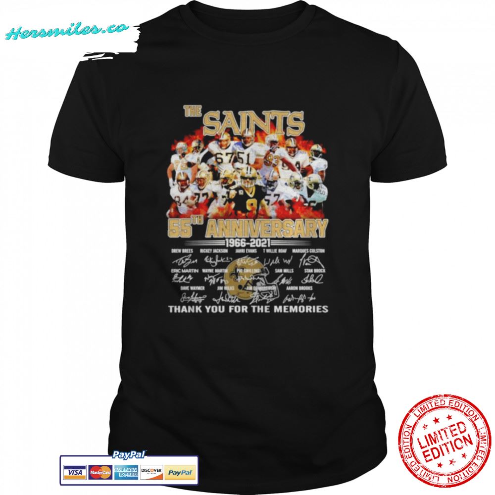 New Orleans Saints 55th anniversary 1966-2021 signature thank you for the memories shirt